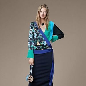 Diane von Furstenberg Floral Kimono Wrap Silk Top